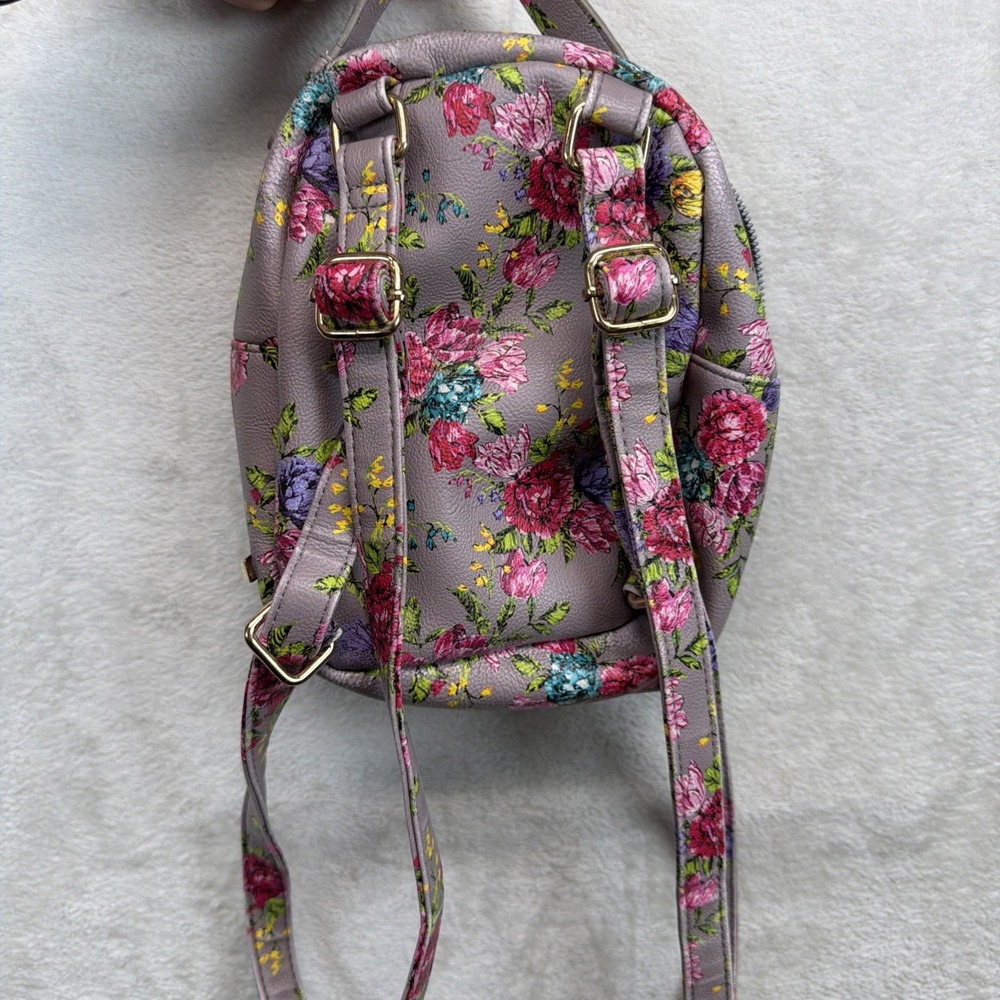 Betsey Johnson Floral Puppy Dog Face Mini Backpack Gray Pink Roses Kitsch Bag - Picture 8 of 10